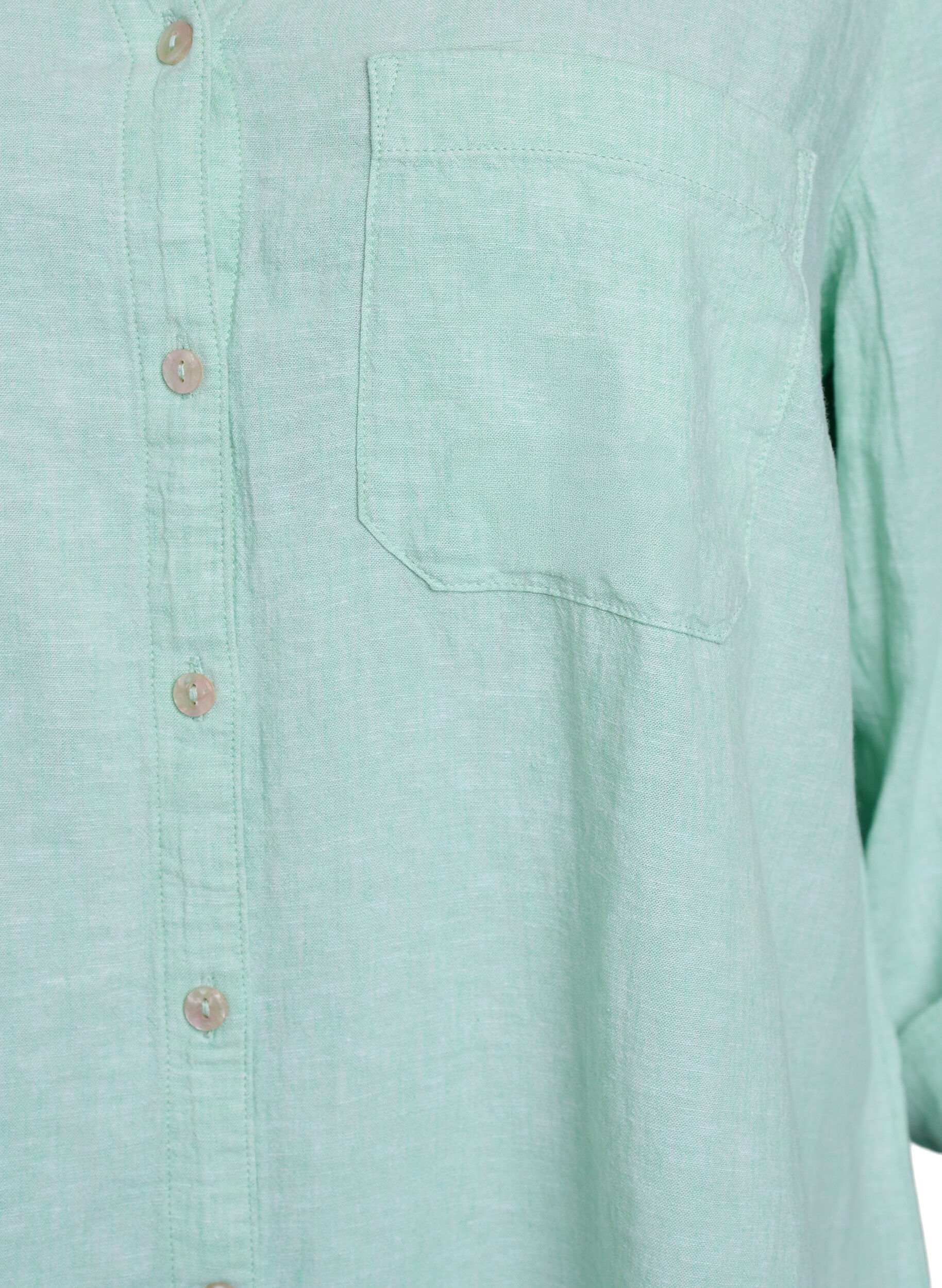Zizzi Linnen en viscose shirt met 3/4 mouwen, Groen, Packshot image number 2