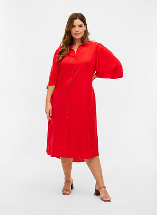 Blouse jurk met 3/4 mouwen, Fiery Red, Model image number 2