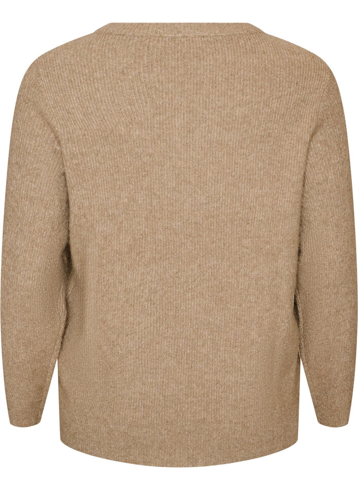 Gem&ecirc;leerde gebreide blouse met ronde hals, Beige, Packshot image number 1