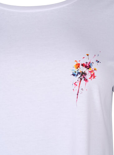 Katoenen t-shirt met opdruk op de voorkant, Bright White FLOWER, Packshot image number 2