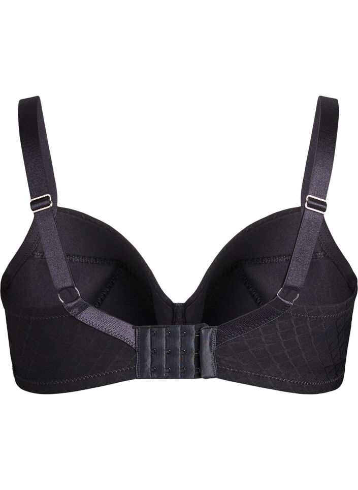 Gewatteerde microvezel beha met geruit patroon, Zwart, Packshot image number 1