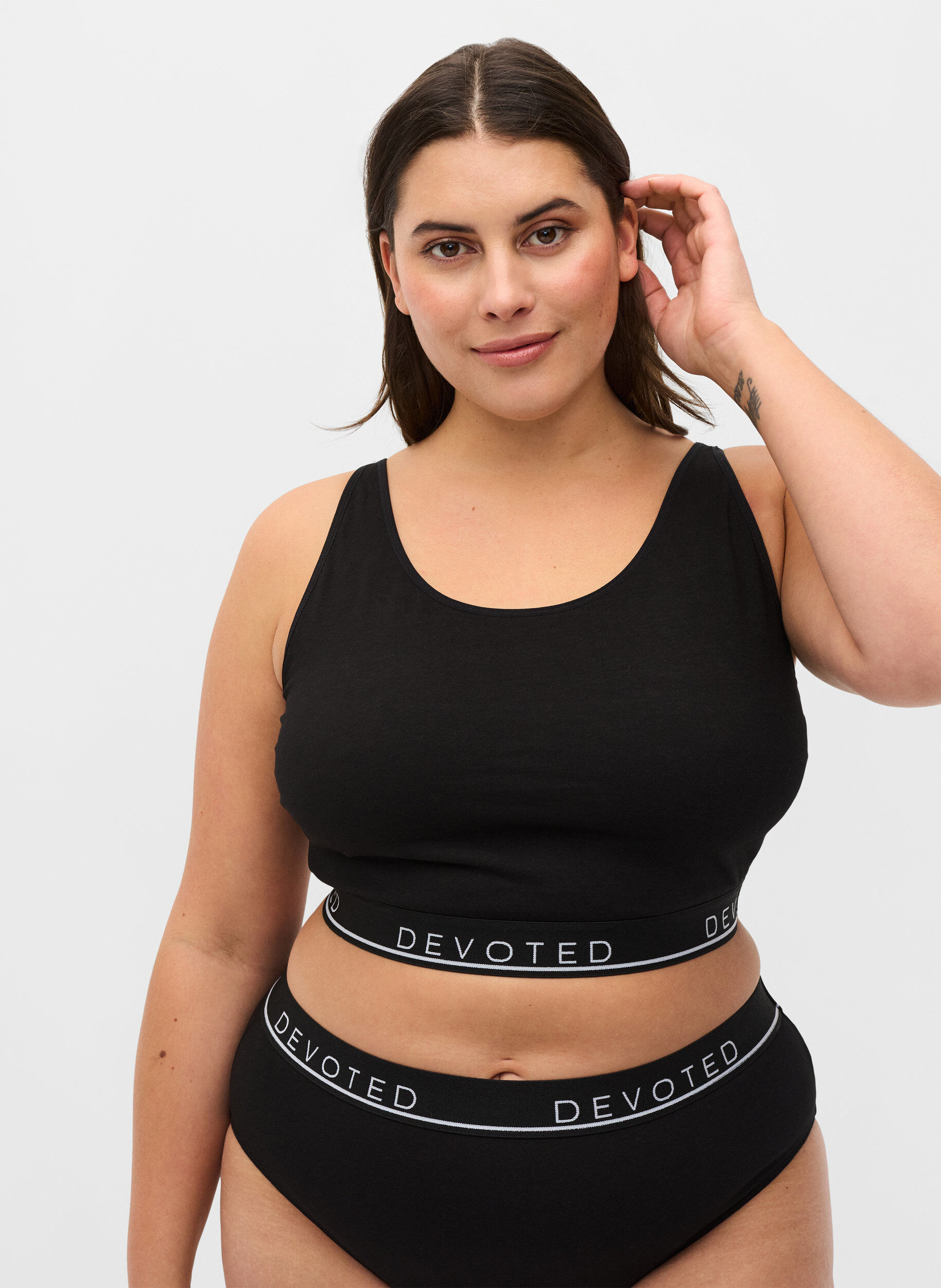 Zizzi Katoenen beha met verstelbare bandjes, Zwart, Model image number 0