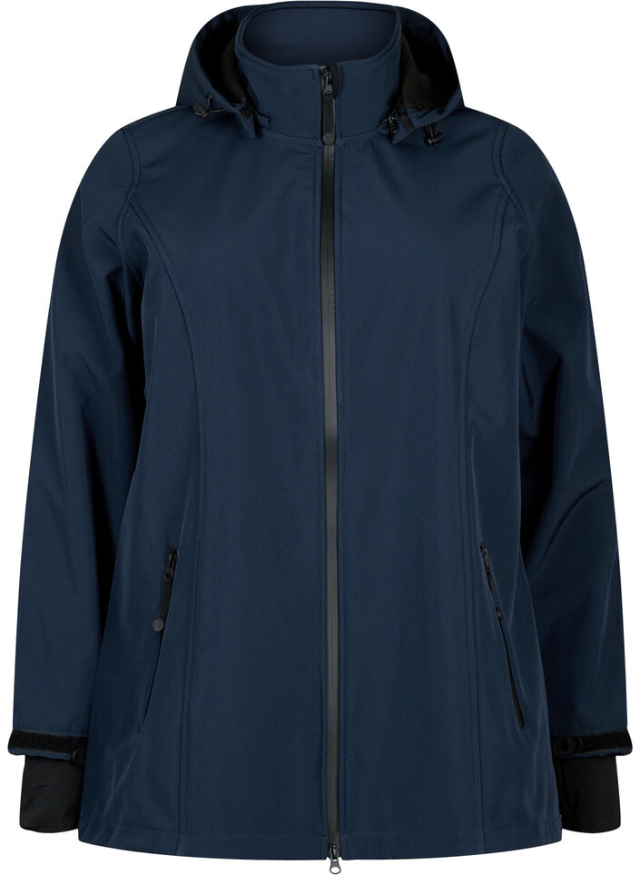Kort softshelljack met afneembare capuchon, Blauw, Packshot image number 0