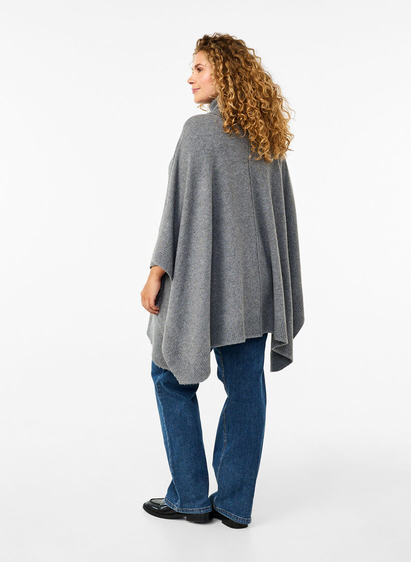 Poncho met hoge hals, Medium Grey Melange, Model image number 1