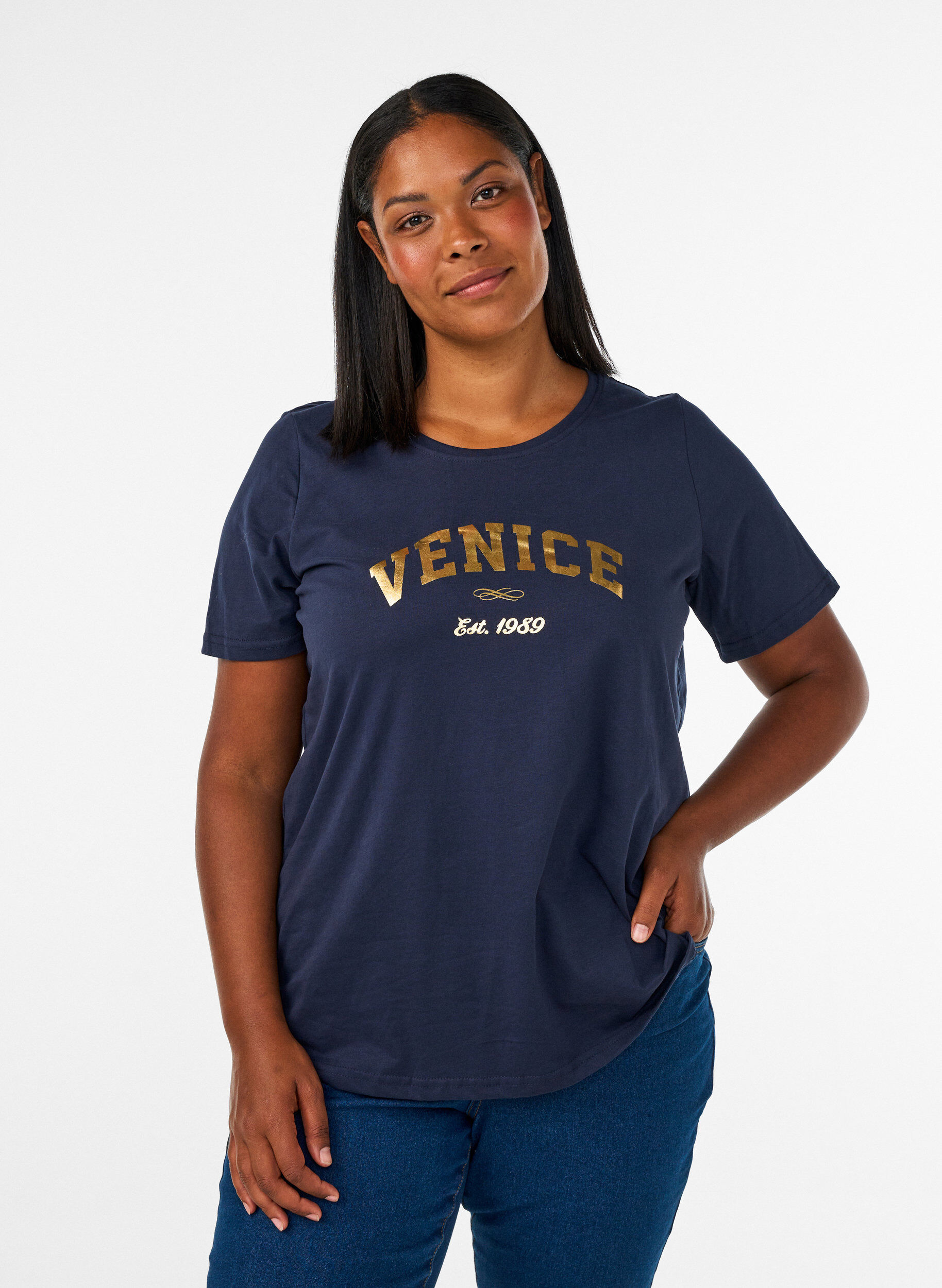 T-shirt met motief, Blauw, Model