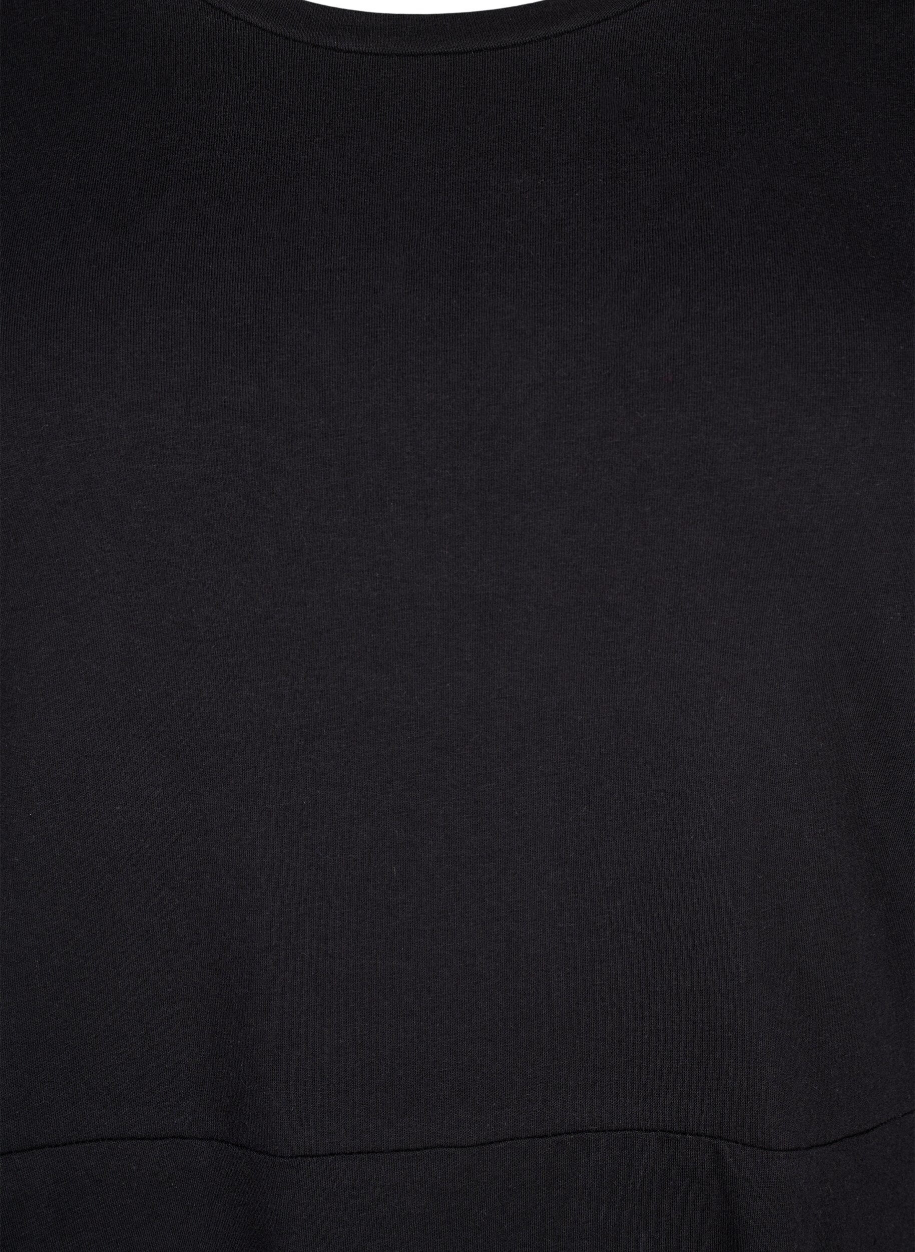 Zizzi Effen katoenen jurk met korte mouwen, Black Solid, Packshot image number 2