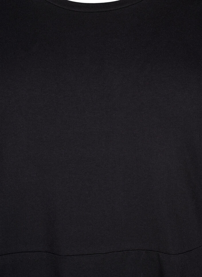 Effen katoenen jurk met korte mouwen, Black Solid, Packshot image number 2