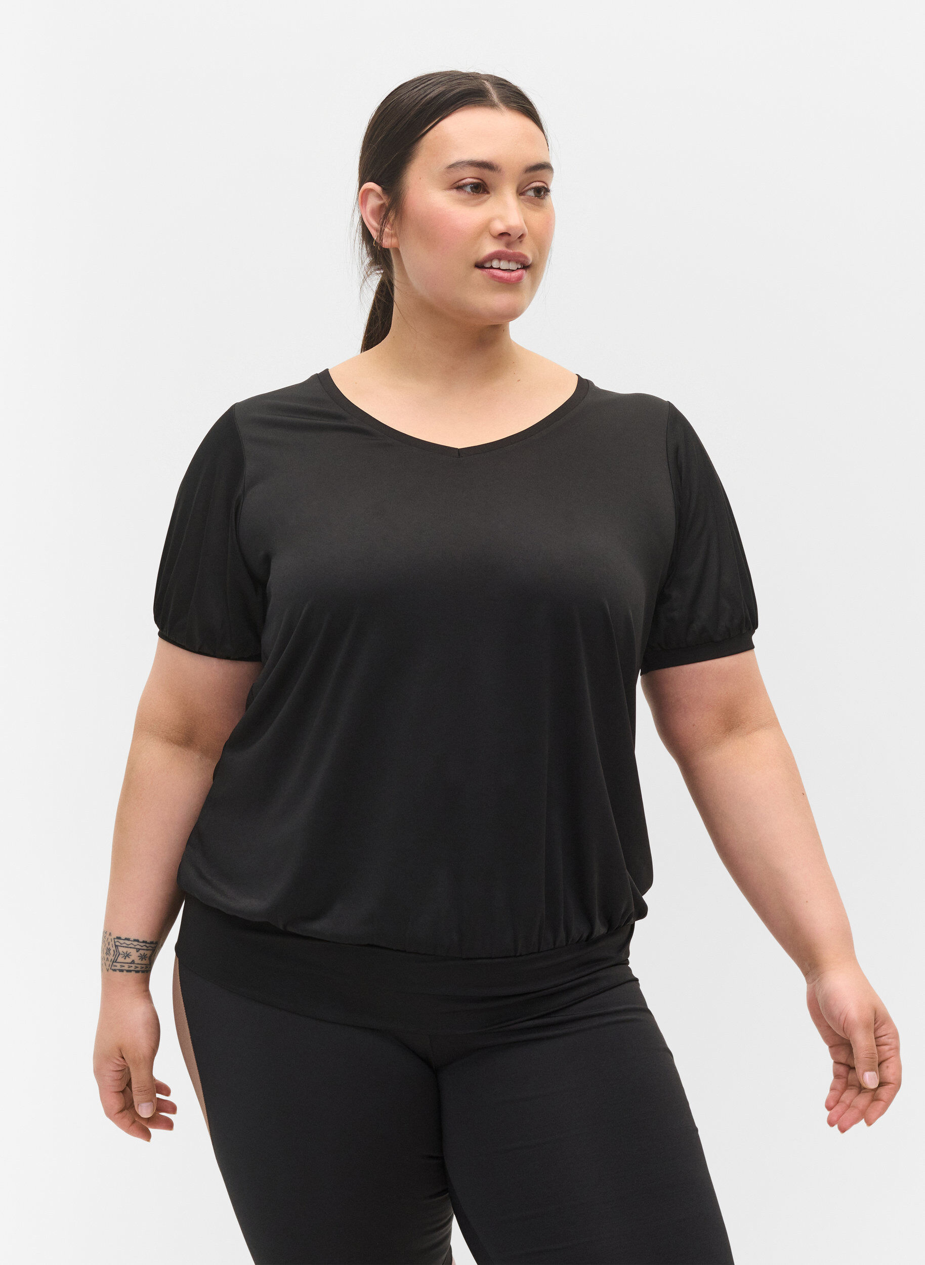 Zizzi Sporttop met korte mouwen, Black, Model image number 0