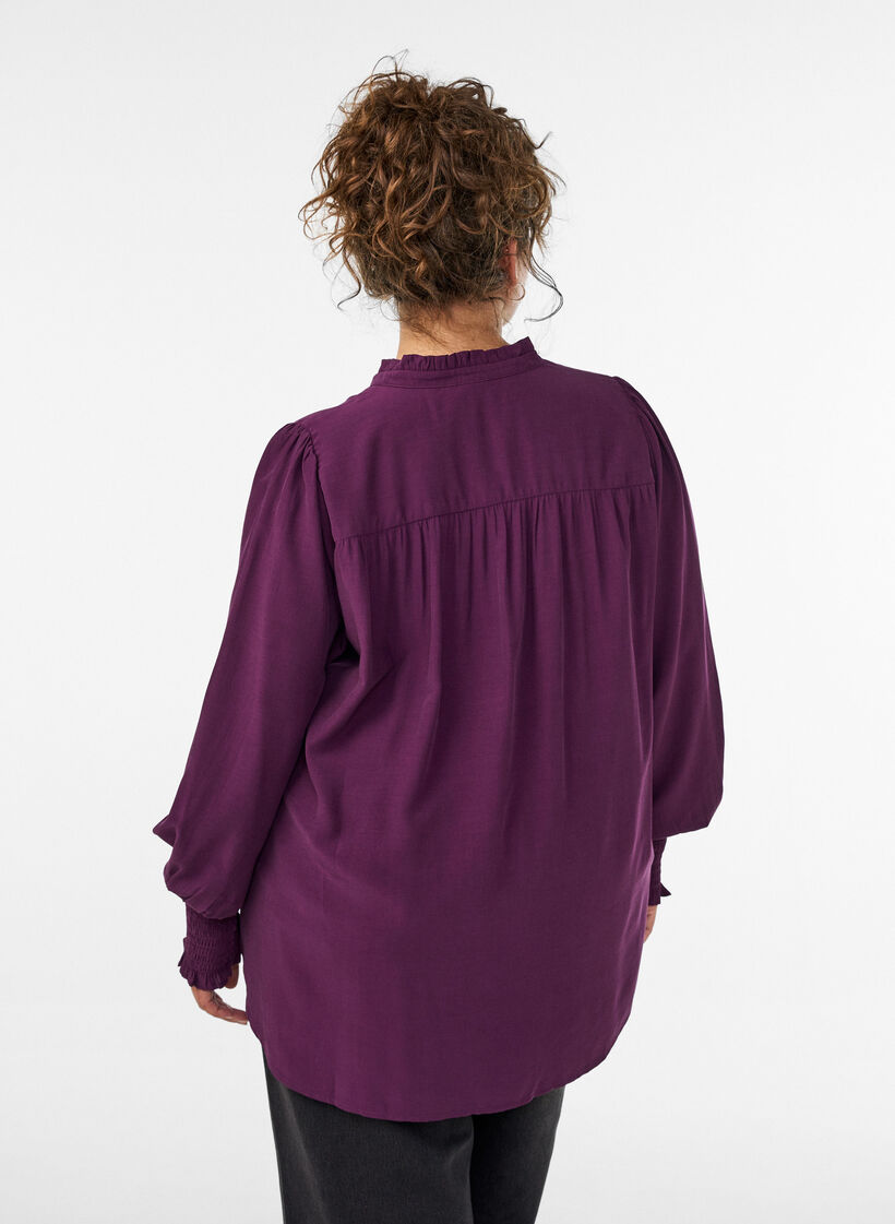 Blouse met ruches kraag en plooien, Paars, Model image number 2