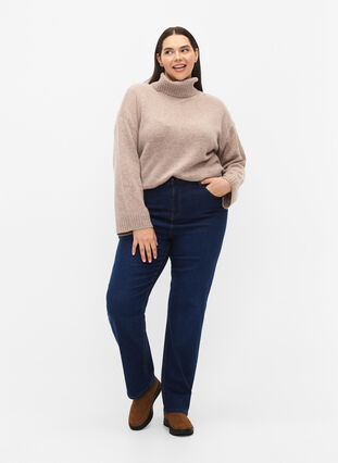 Megan jeans met normale pasvorm en extra hoge taille, Dark blue, Model image number 0