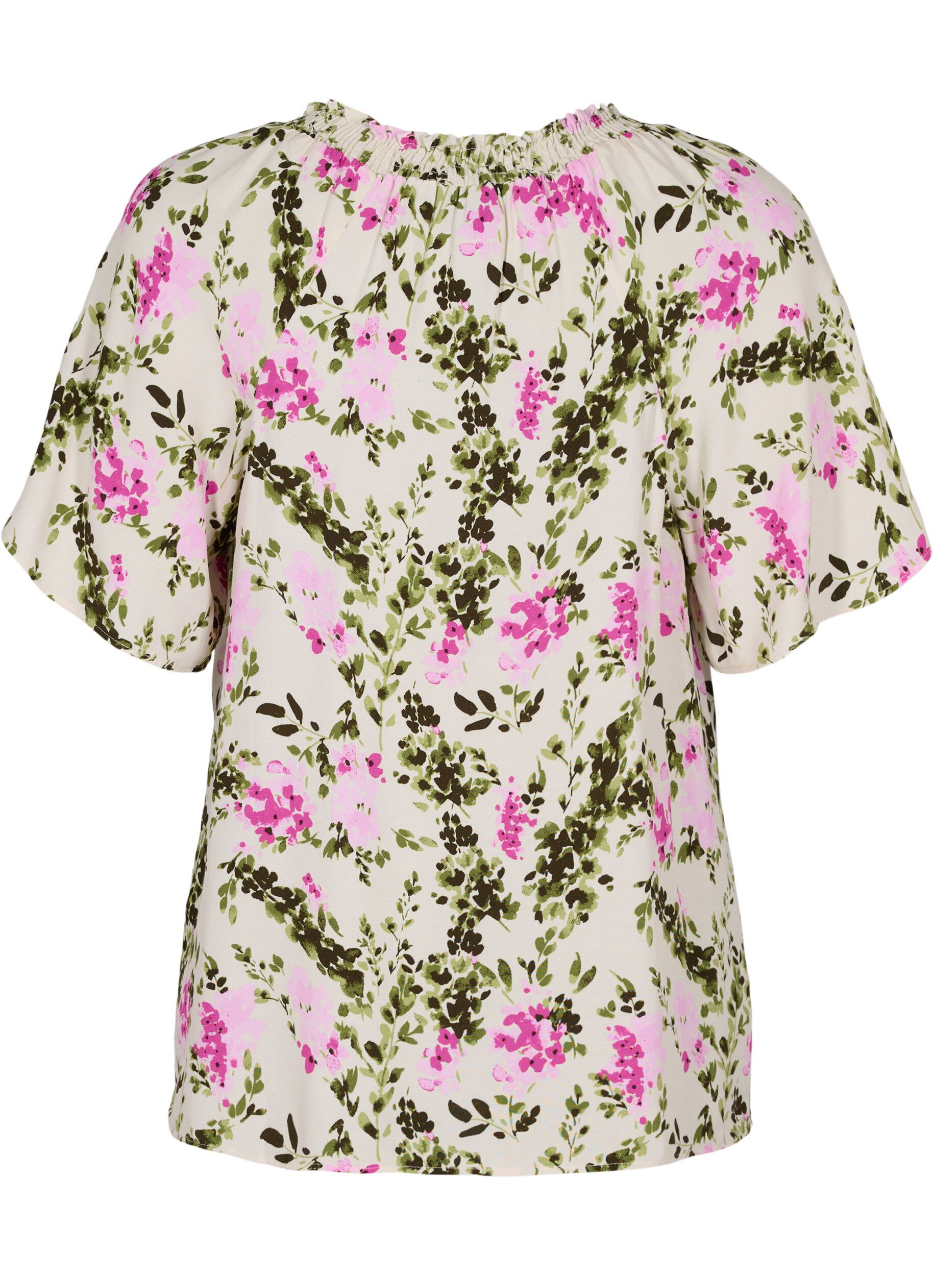 Zizzi Viscose blouse met korte mouwen, Green Pink AOP, Packshot image number 1