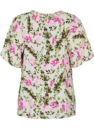 Viscose blouse met korte mouwen, Green Pink AOP, Packshot image number 1