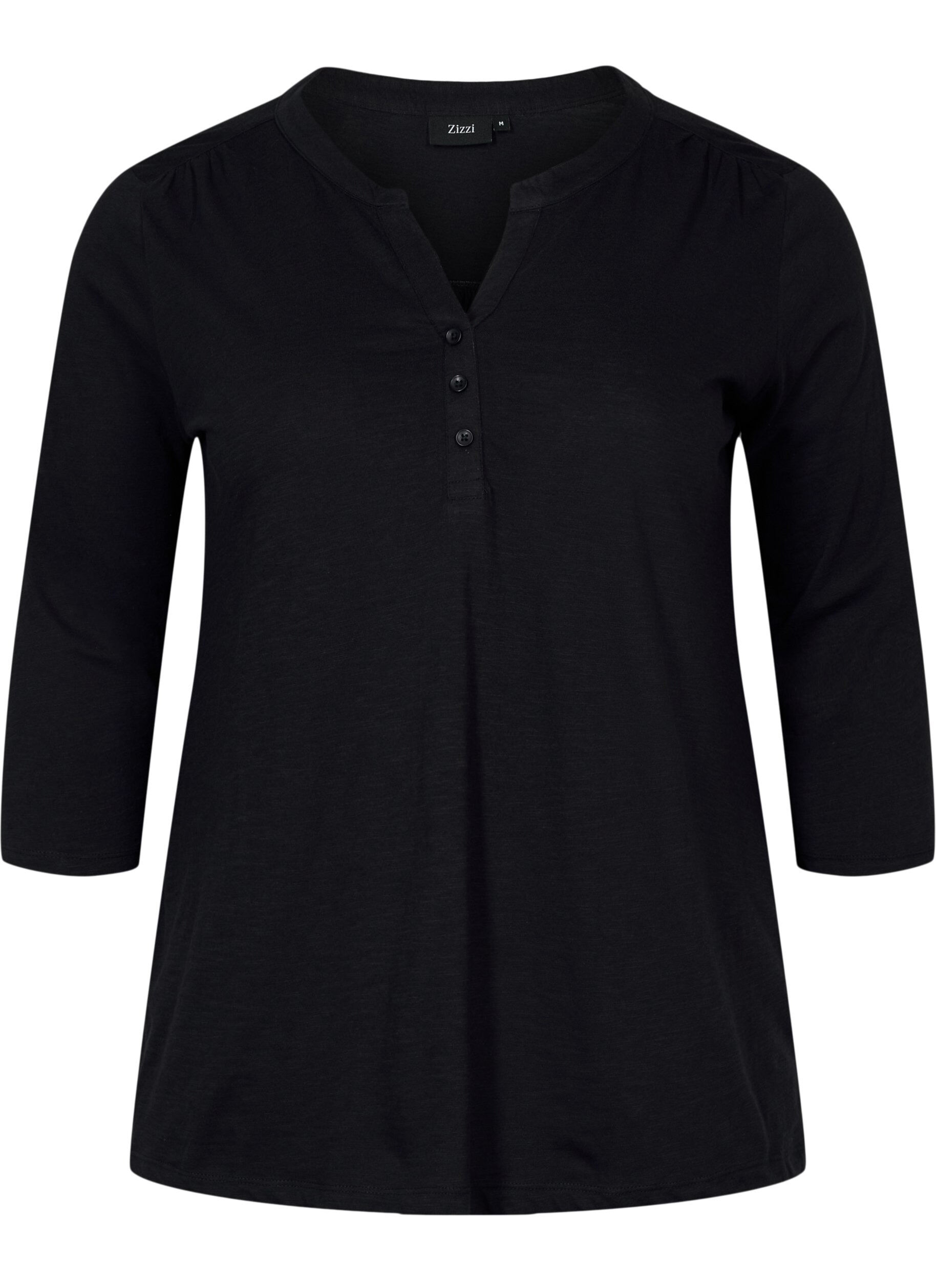 Zizzi Katoenen blouse met 3/4-mouwen, Black, Packshot image number 0