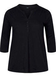Katoenen blouse met 3/4-mouwen, Black