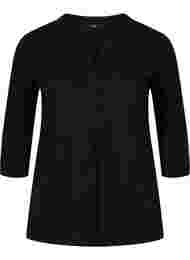 Katoenen blouse met 3/4-mouwen, Black