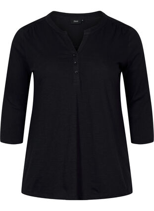 Katoenen blouse met 3/4-mouwen, Black, Packshot image number 0