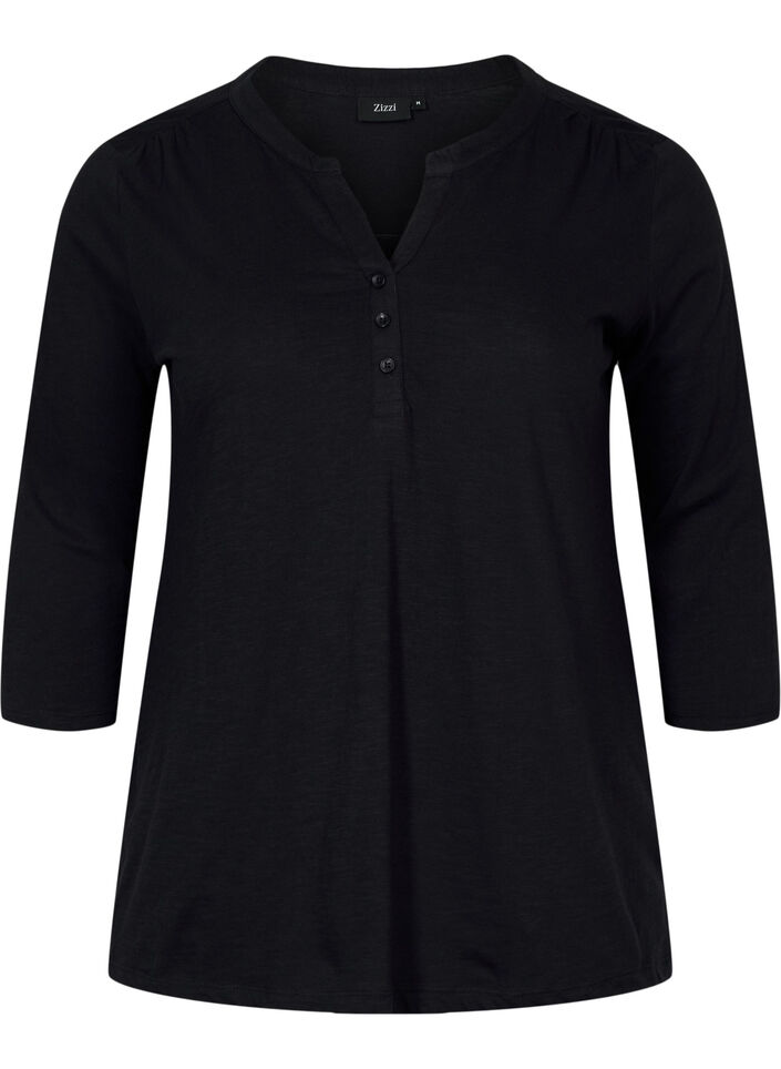 Katoenen blouse met 3/4-mouwen, Black, Packshot image number 0