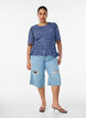 Gecropte jeans met een versleten look en rafelige randen, Blauw, Model image number 0