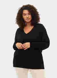 Gebreide blouse van viscose met v-hals, Black, Model