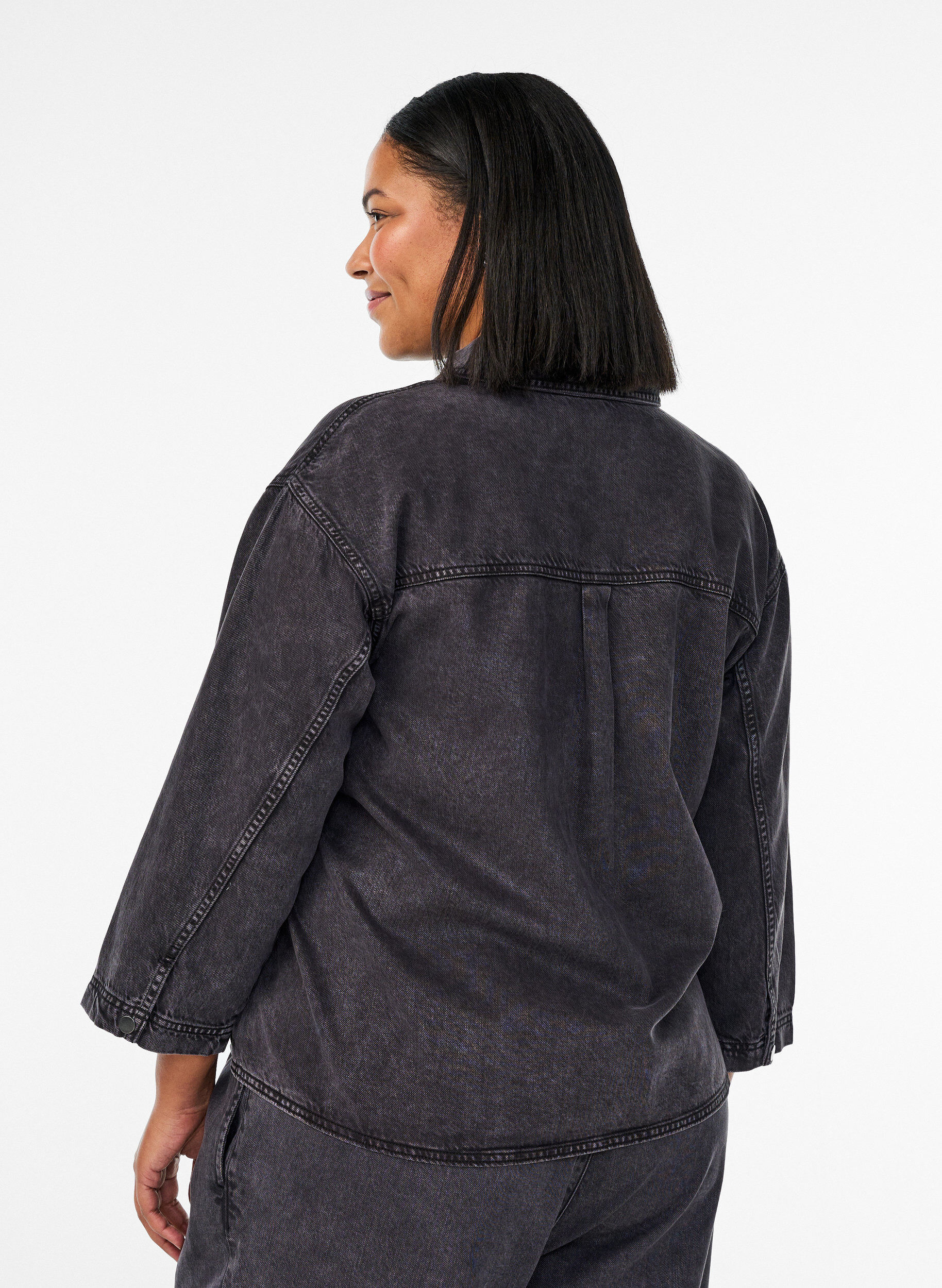 Zizzi Los denimshirt met 3/4-mouwen, Grijs, Model image number 2