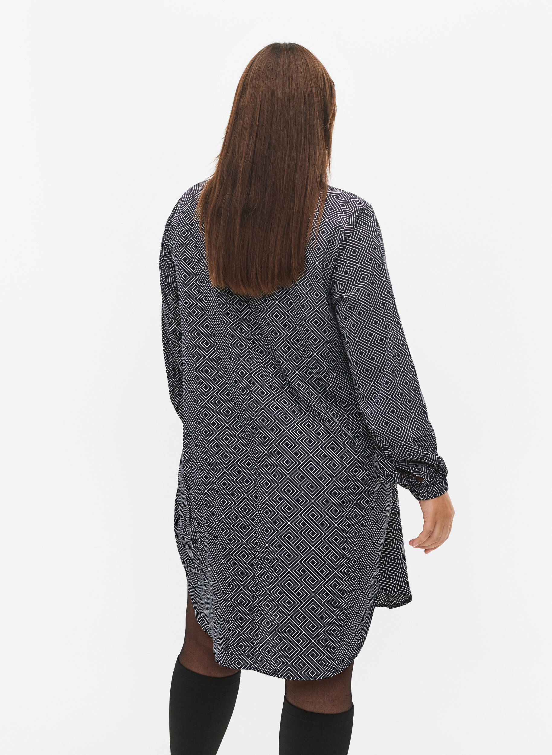 Zizzi Jurk met V-hals en print, Navy Graphic AOP, Model image number 1