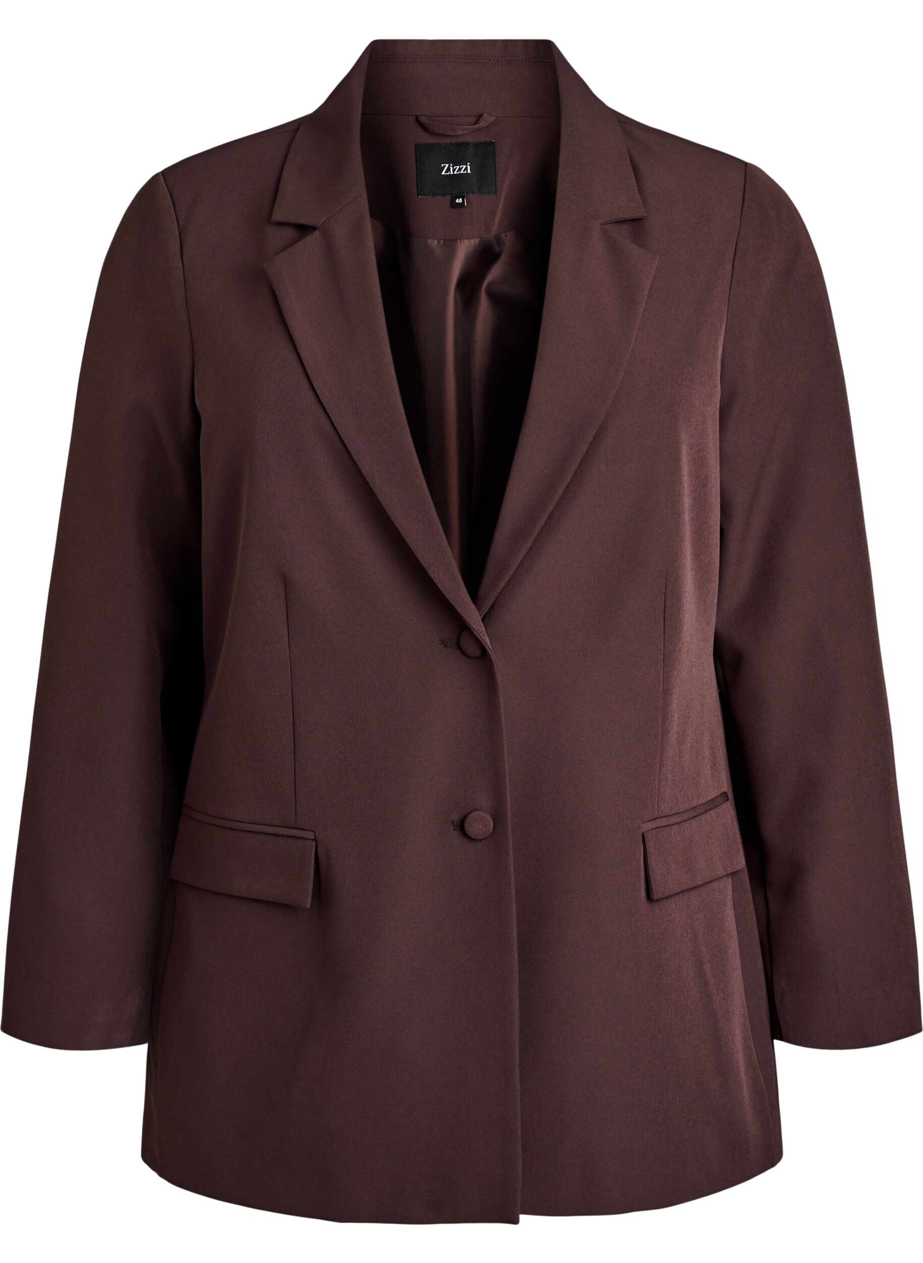 Zizzi Klassieke blazer met knoopsluiting, Bruin, Packshot image number 0