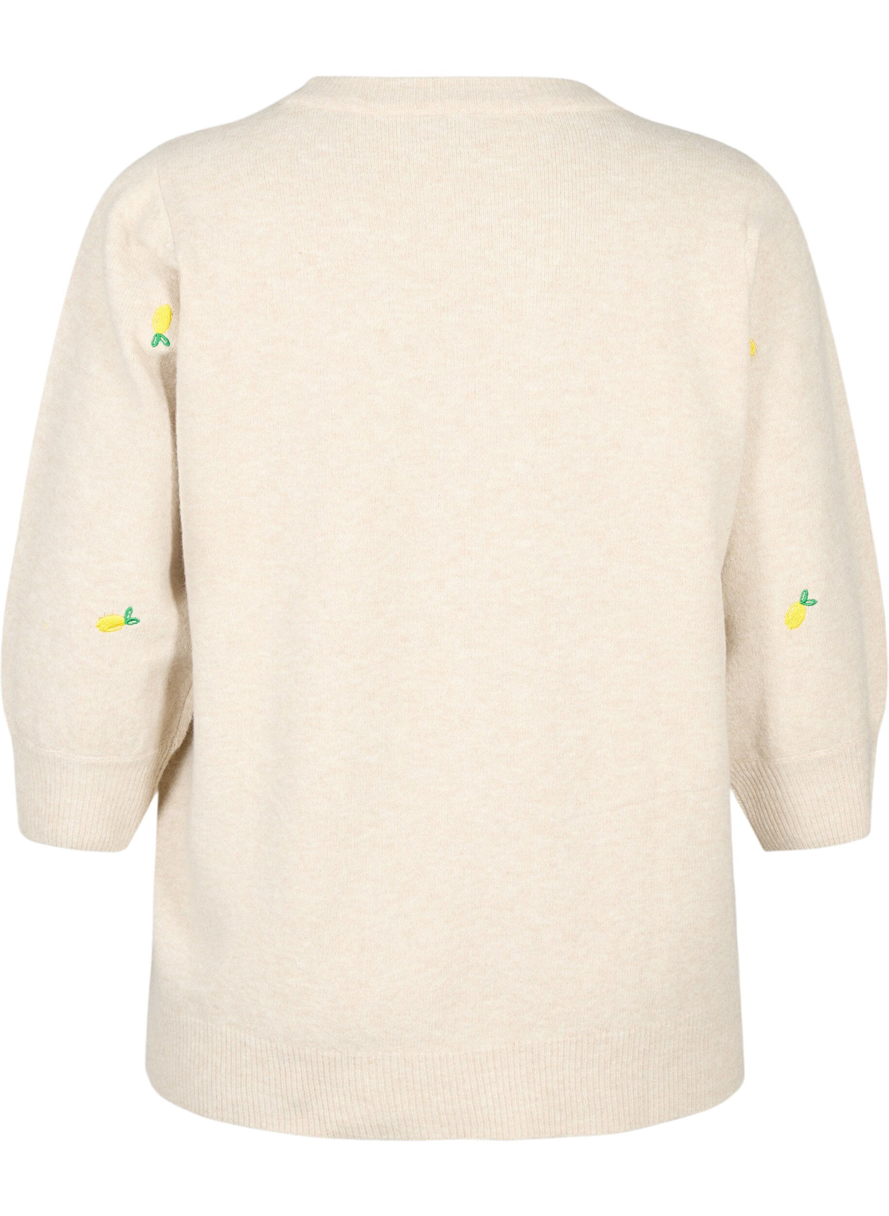 Zizzi Gebreide blouse met 3/4-mouwen en citroenen, P. Stone Mel. Lemon, Packshot image number 1