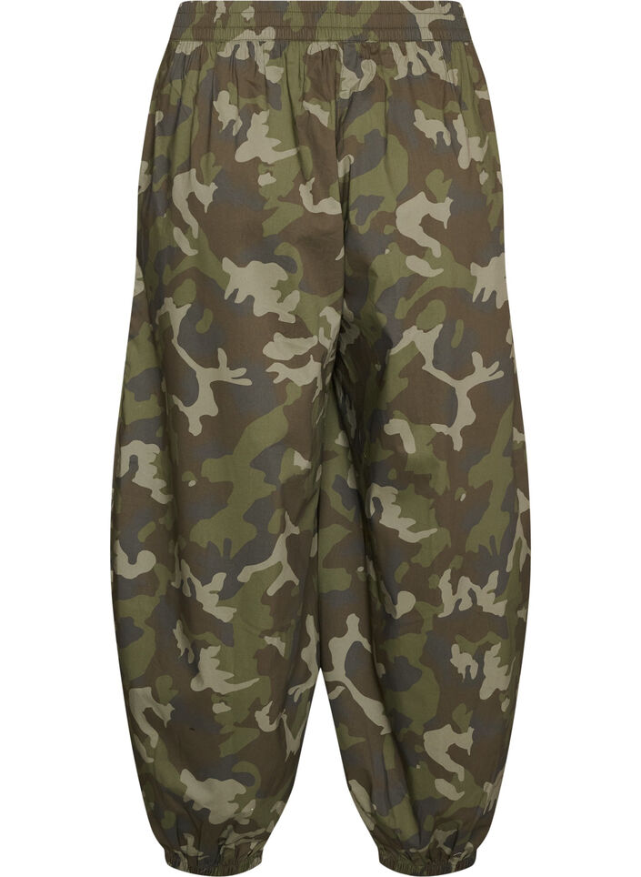 Balloonbroek met hoge taille en all-overpatroon, Groen, Packshot image number 1