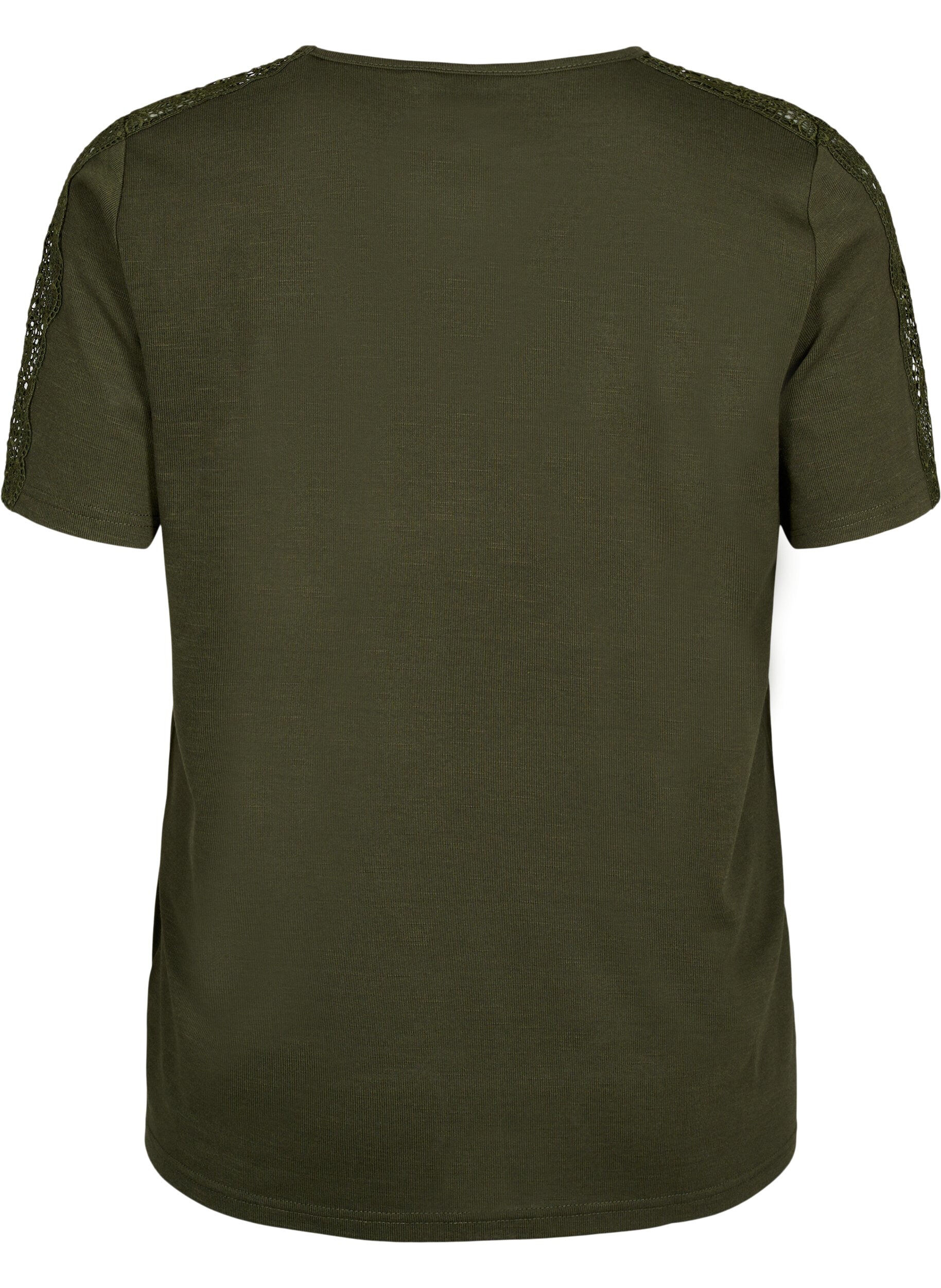 Zizzi Blouse met korte mouwen, kant en v-hals, Forest Night, Packshot image number 1