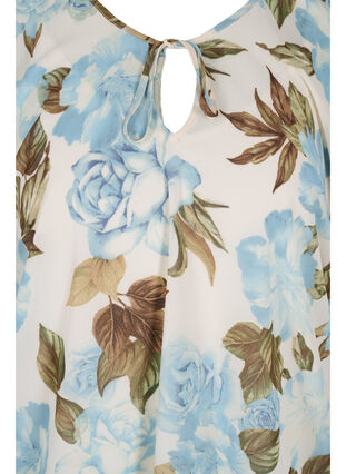 Bedrukte blouse met strikkoord en korte mouwen, Cloud Dancer Flower , Packshot image number 2