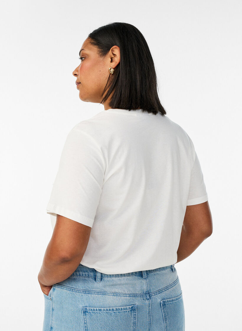 Katoenen T-shirt met print, Wit, Model image number 2