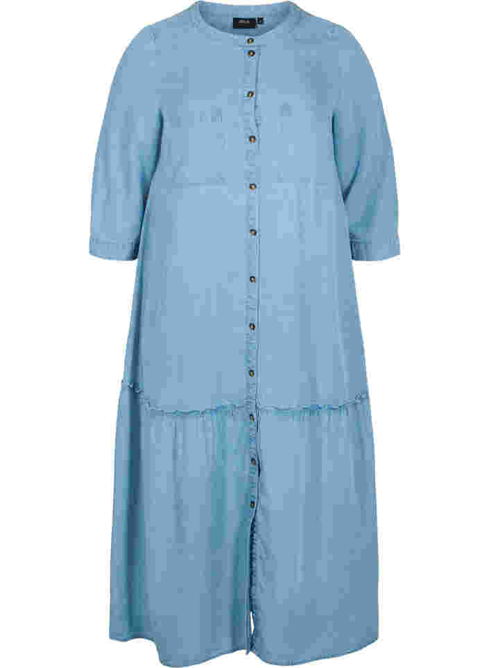 Midi-jurk met knoopjes en 3/4 mouwen, Light blue denim