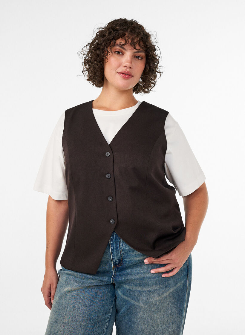 Waistcoat with button closure, Brown, Model image number 0