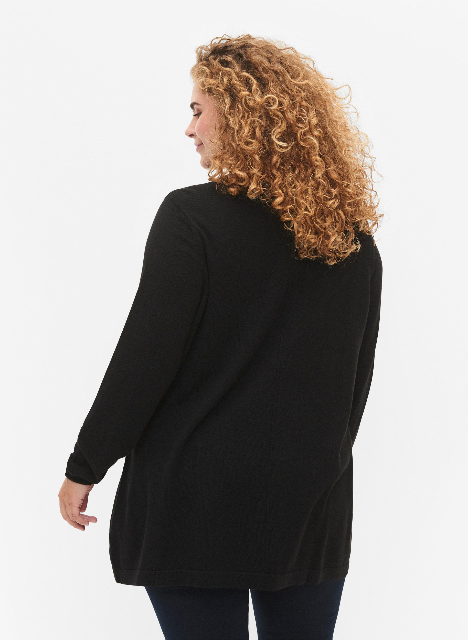ZizziGebreide blouse gemaakt van katoen en viscose., Zwart, Model image number 2