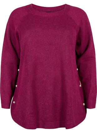 Gebreide gemêleerde pullover met parelknopen aan de zijkanten	, Raspberry Mel., Packshot image number 0