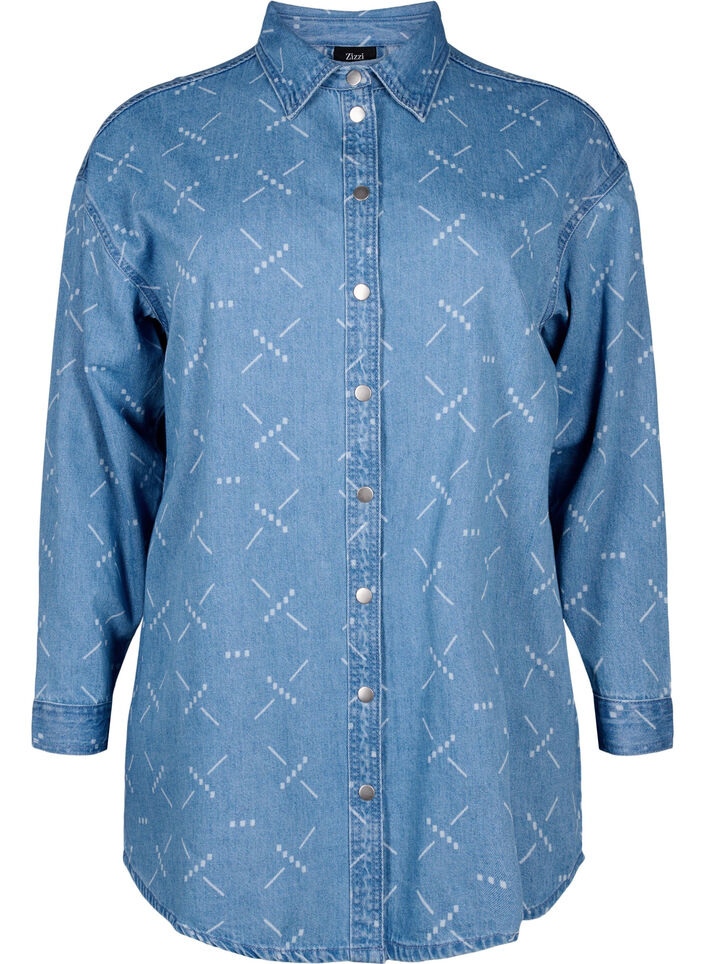 Losvallend spijkerjasje met patroon, Light blue denim, Packshot image number 0