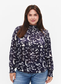 Smok blouse met print, Blue Leaf AOP, Model