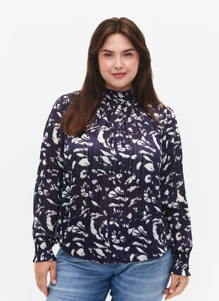 Smok blouse met print, Blue Leaf AOP, Model image number 0