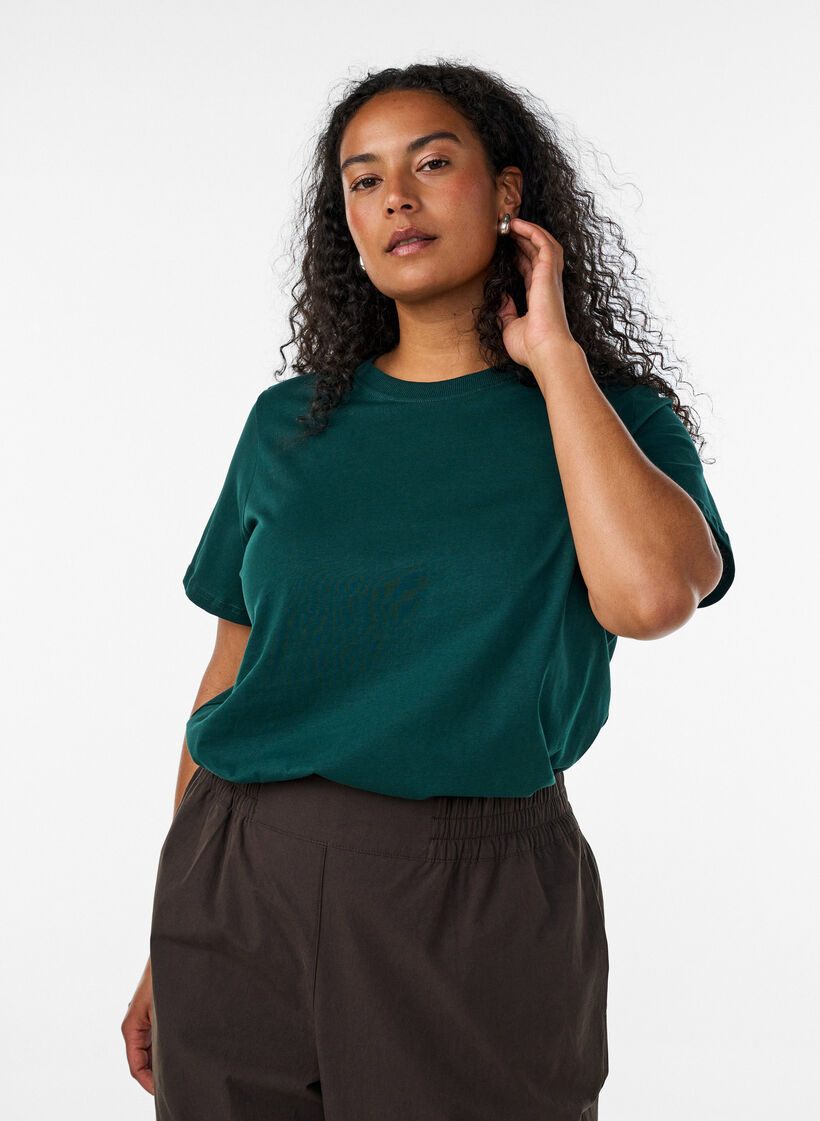 Basic katoenen T-shirt met ronde hals, Groen, Model image number 0