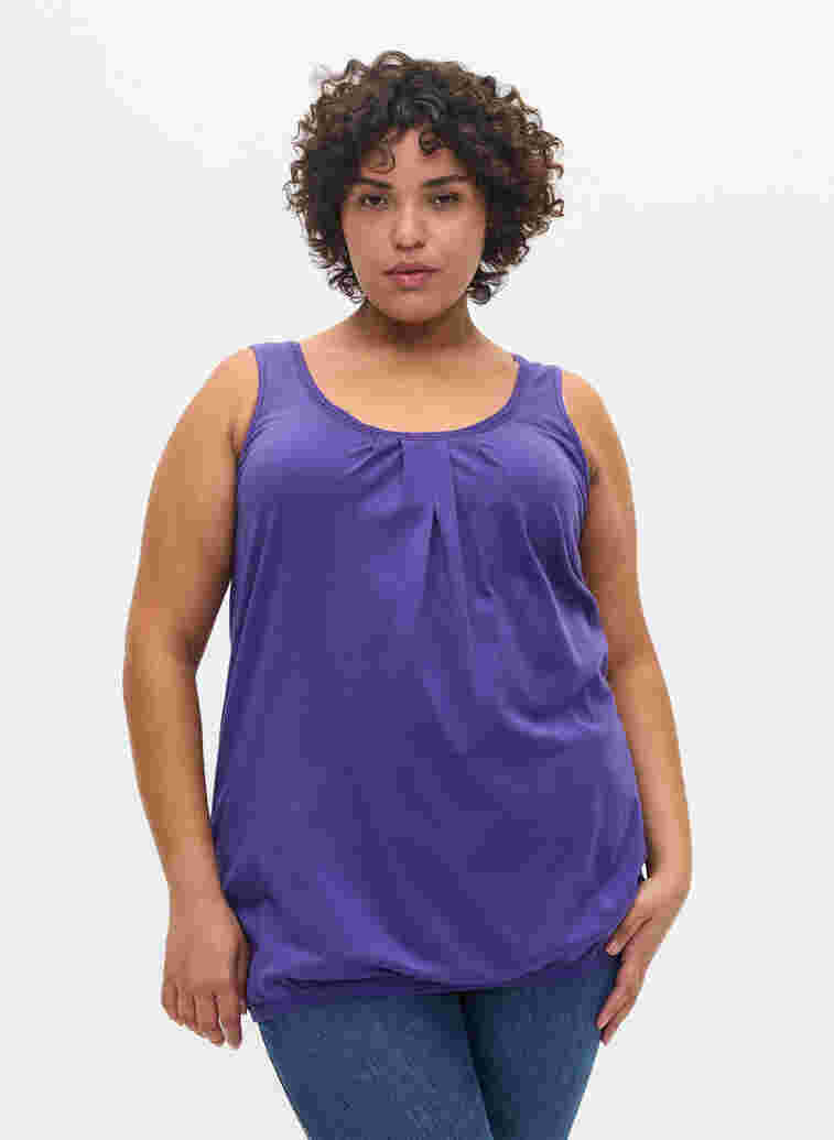 Katoenen top met ronde hals en kanten rand, Ultra Violet, Model