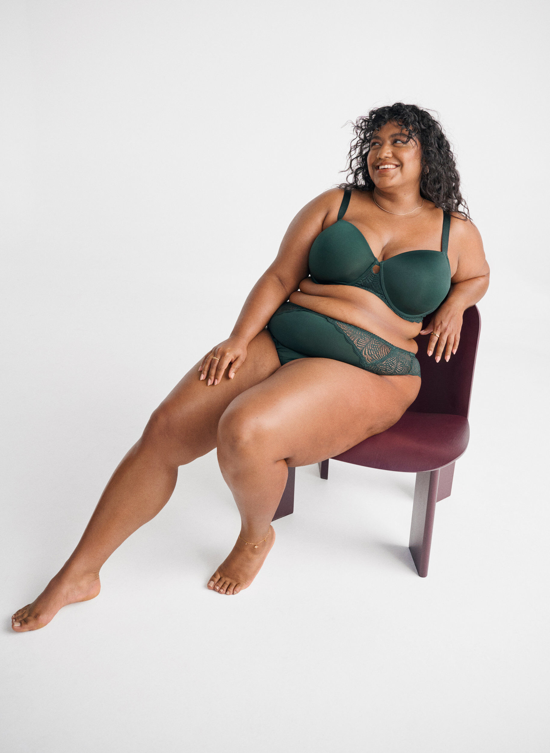 Zizzi Microfiber string met kanten details, Groen, Image image number 0