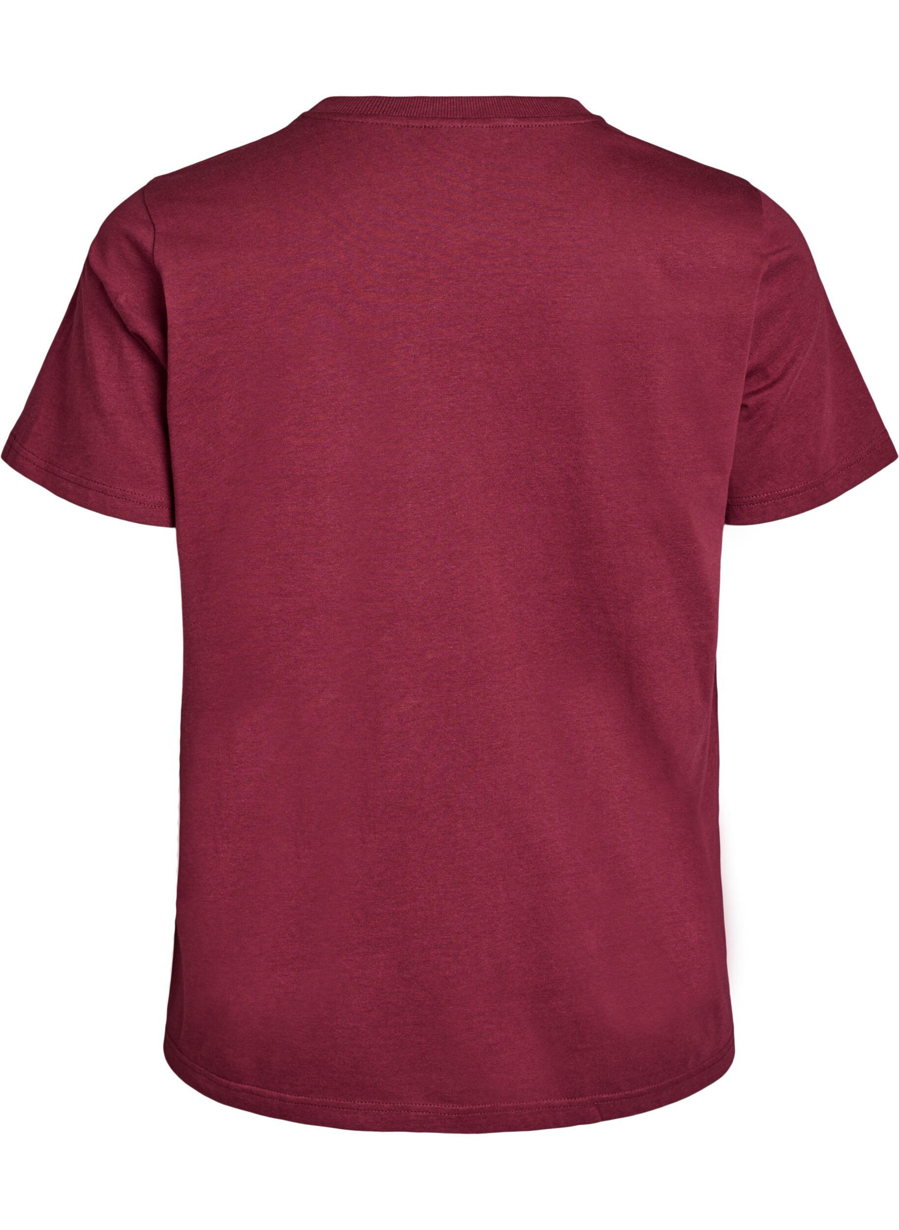 ZizziBasic katoenen T-shirt met ronde hals, Donker Bordeaux, Packshot image number 1