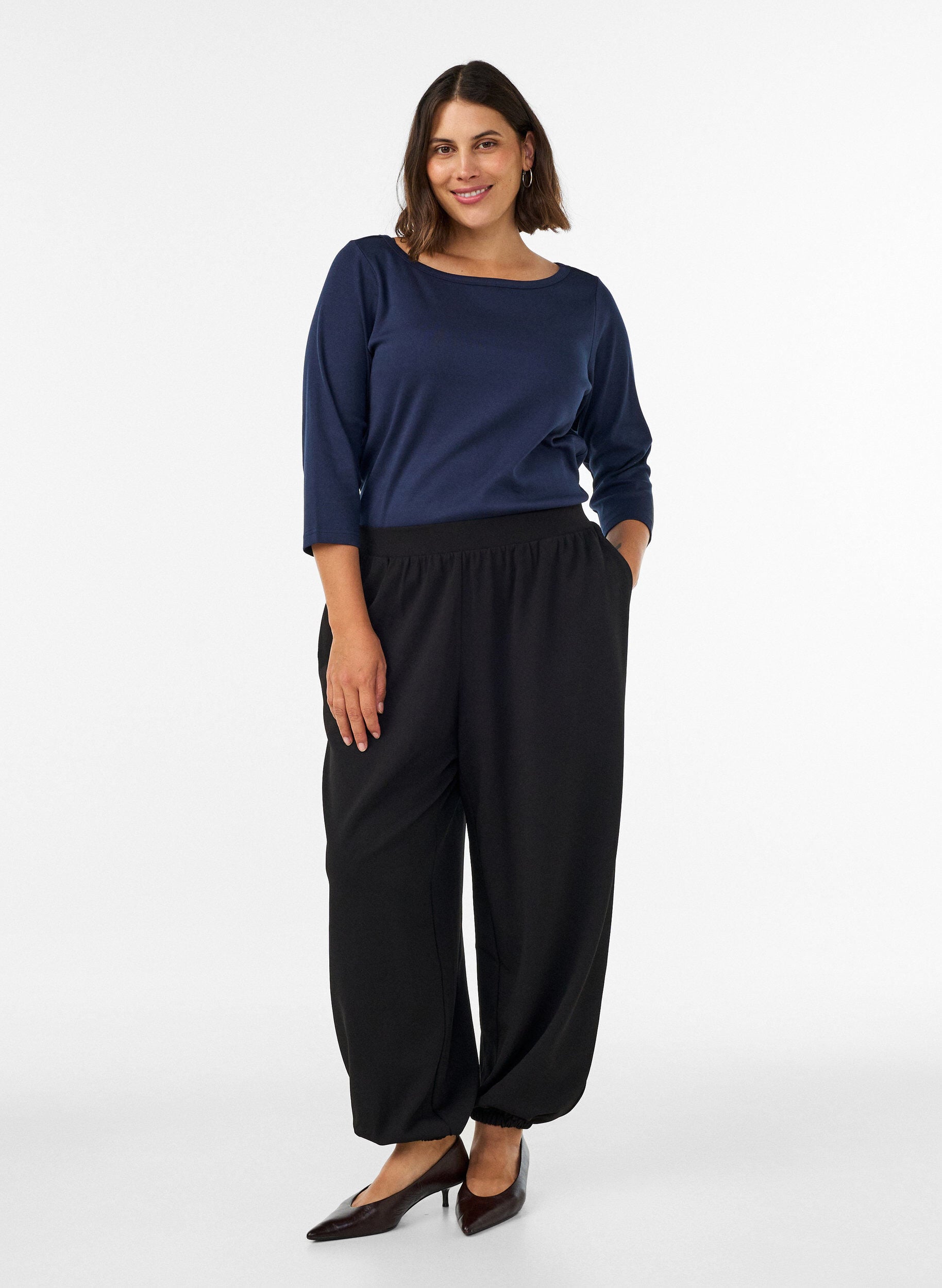 ZizziBasic T-shirt met boothals en 3/4-mouwen, Blauw, Model image number 1