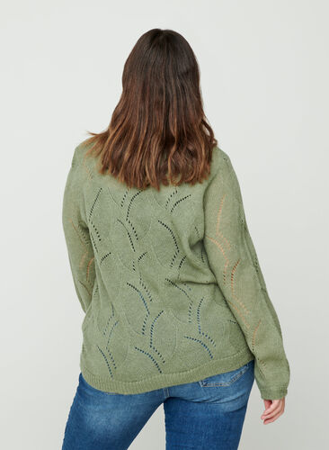 Gebreide blouse met patroon en wol, Sea Spray mel, Model image number 1