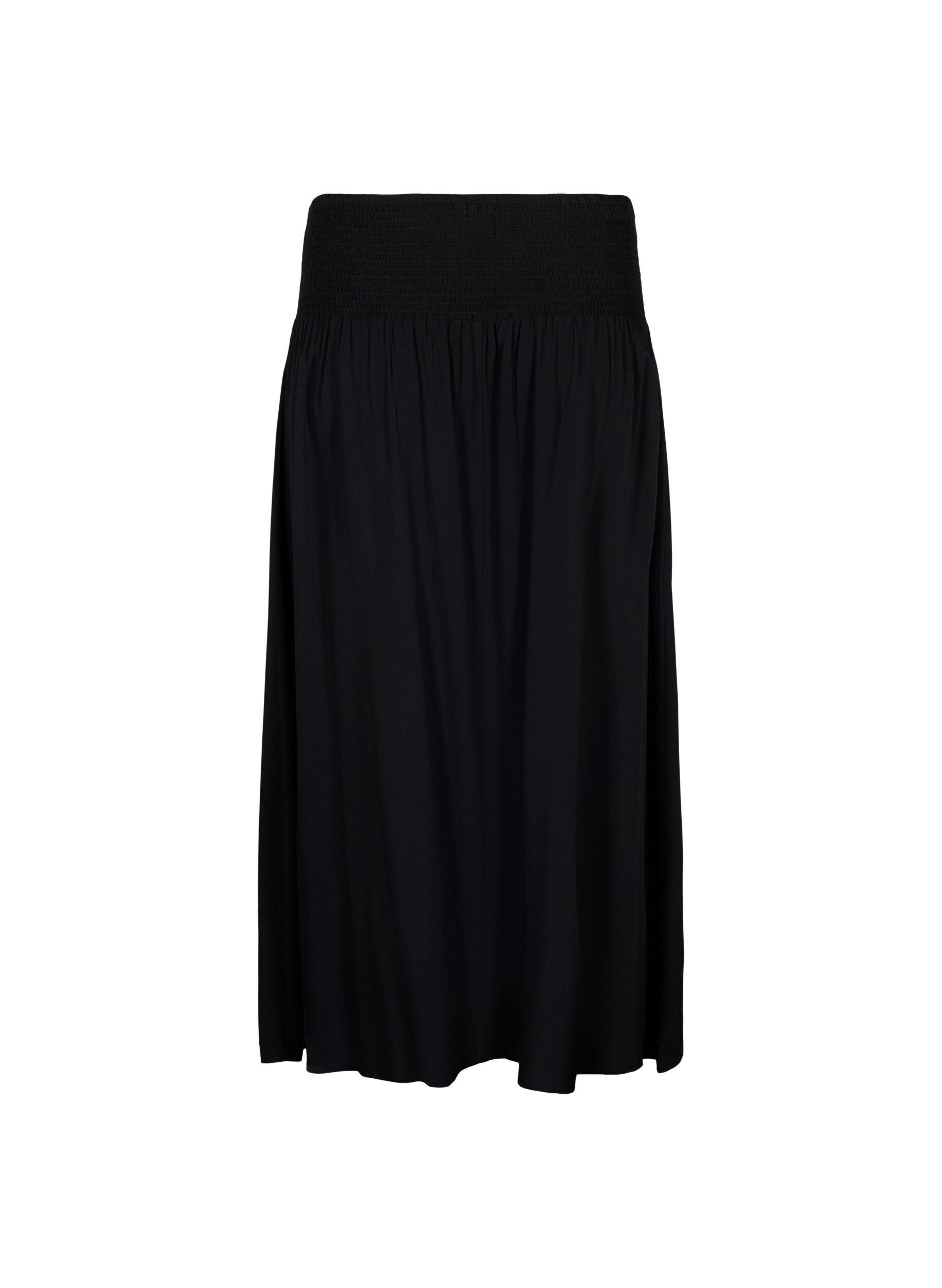 Zizzi Maxi rok in viscose met smokwerk, Zwart, Packshot image number 1