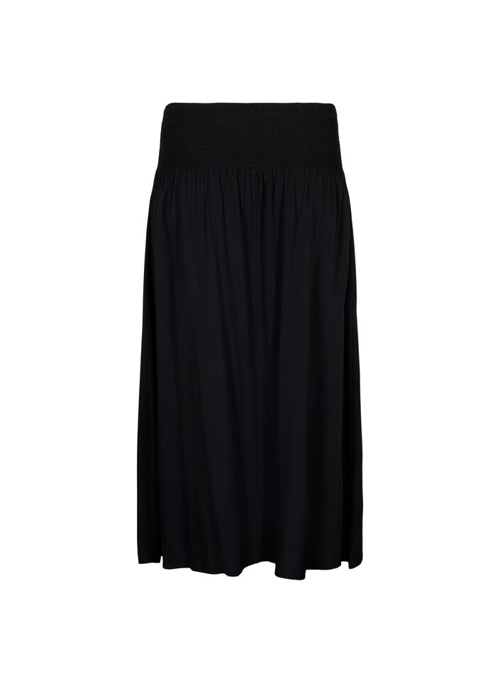 Maxi rok in viscose met smokwerk, Zwart, Packshot image number 1