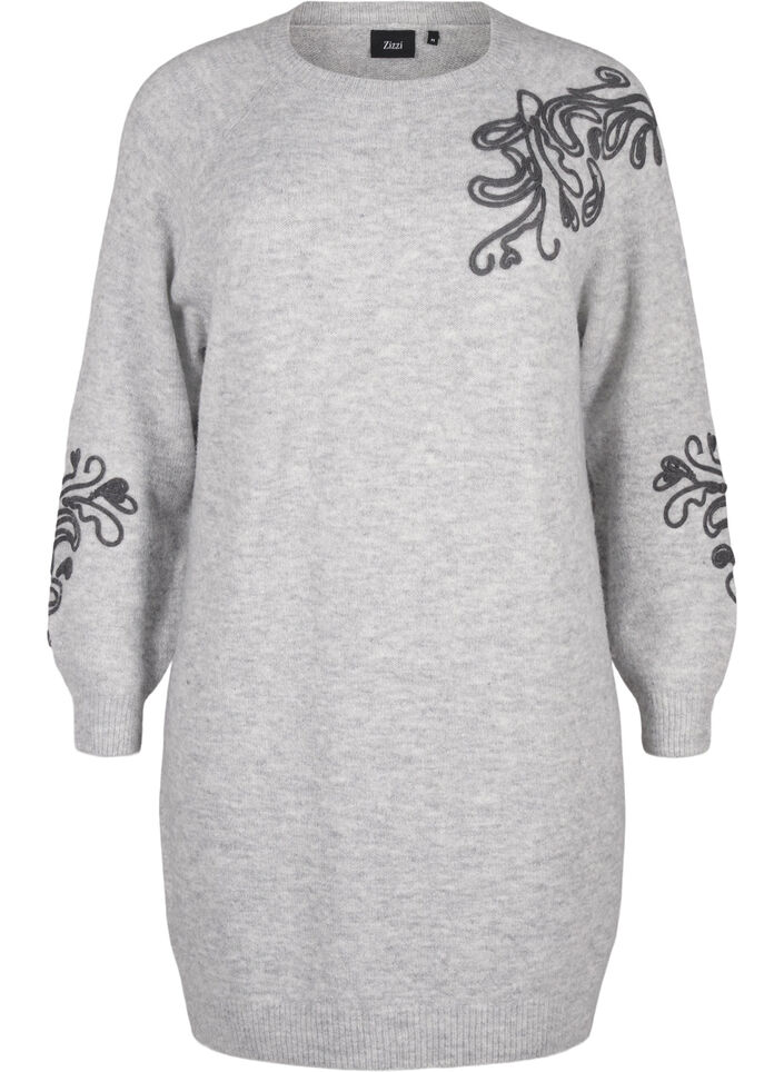 Gebreide jurk met versiering, Light Grey Melange, Packshot image number 0