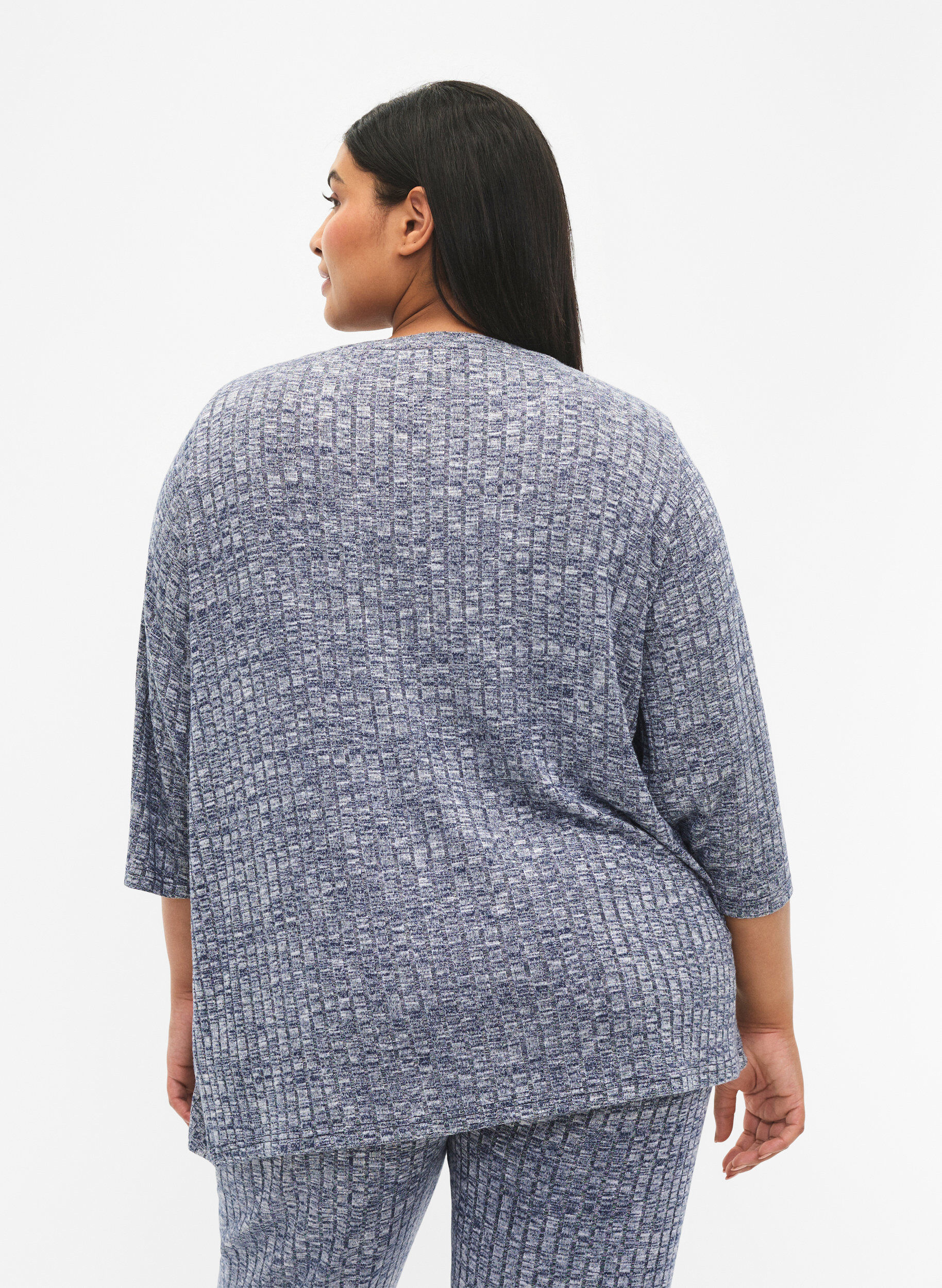 Zizzi Gem&ecirc;leerde blouse met ronde hals en 3/4 mouwen, Dress Blues Mel., Model image number 1