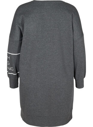 Trui jurk met lange mouwen en print , Dark Grey Melange, Packshot image number 1