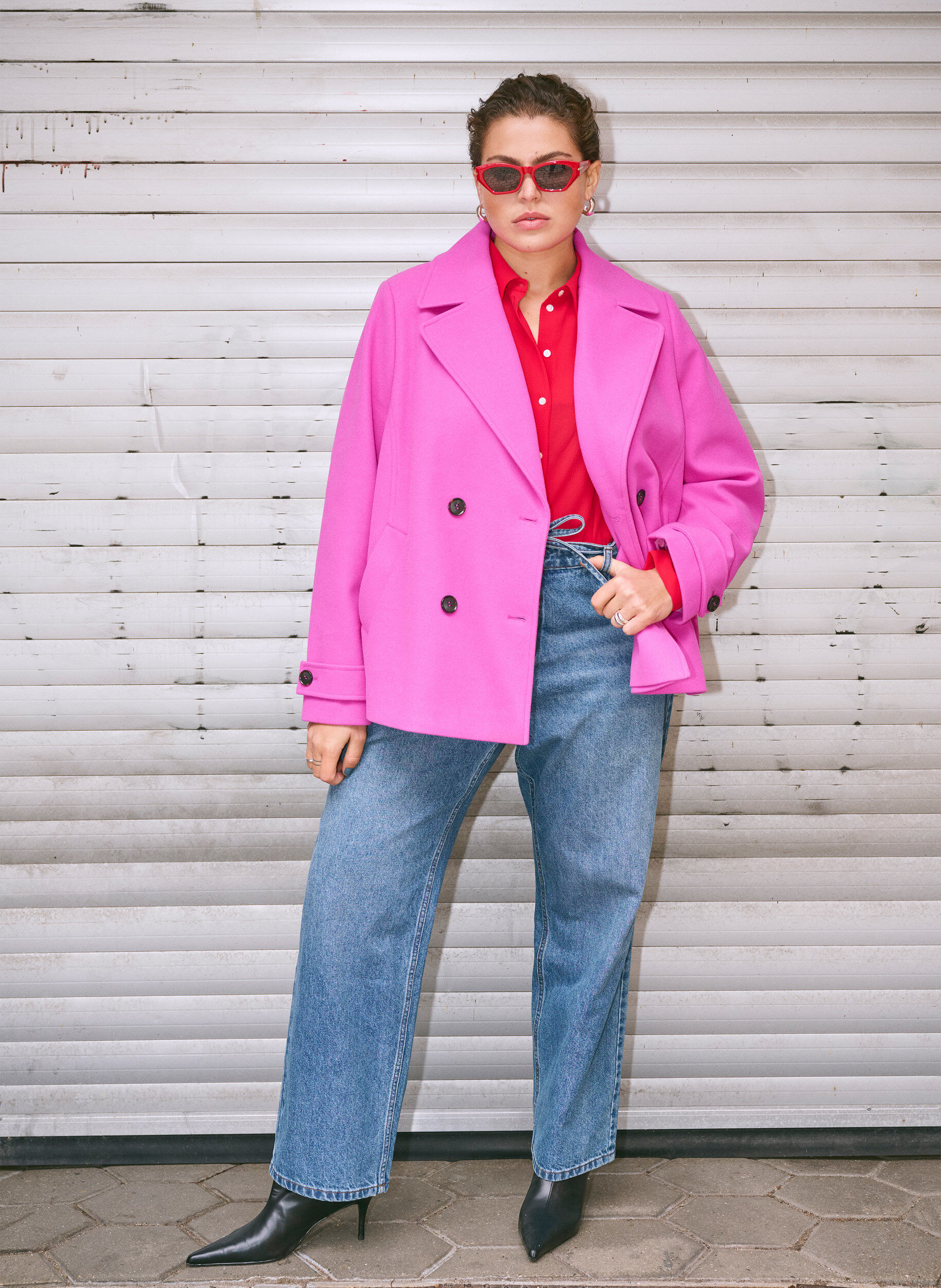 Zizzi Korte jas met wol-look en zakken, Purple Orchid, Image image number 0